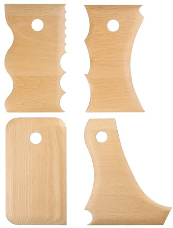 QUARKZMAN 4pcs Outils de modelage en poterie en Bois de hêtre pour poterie, Ensemble de Profil de poterie, Texture de Vague, côtes en Bois de hêtre pour sculpter la céramique en Argile