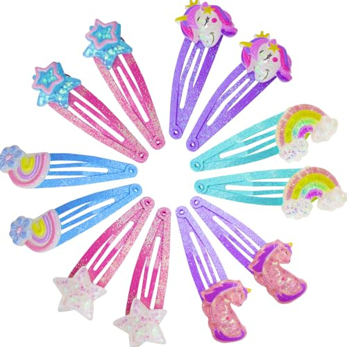 PinkSheep Barrettes à cheveux pour filles, enfants, 6 paires/12 pièces d'épingles à cheveux, jolies pinces à cheveux en métal scintillantes pour bébés, filles, adolescents et tout-petits (MIX-C)