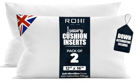 Rohi Pack of 2 Premium Microfibre Cushion Inserts 30cm x 40cm | 12x16 inch – Soft & Plump Down Alternative Filled Cushions Inner Pad – Breathable & Hypoallergenic Cushion Pads Set of 2 - White