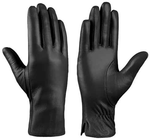 MGGMOKAY Guanti in pelle donna guanti caldi invernali foderati in cashmere caldo,nero,M