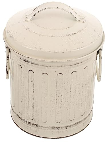 Mikikit Cubo Metálico con Tapa Beige Gran Capacidad para Cenizas de Chimenea y Diseño Vintage, Fácil de Usar para Uso en Hogar y Encimera de Cocina