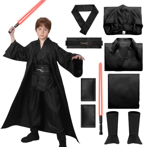 GEMAKA Caballero Túnica con Capucha para Adulto Jedi Marrón Cosplay Disfraz Capa Halloween Accesorios (Negro (Niño), 150)