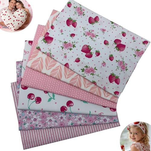 EXGOING 6pcs Fat Quarters Fabric Bundles, 20x20in Precut Cotton Pink #2