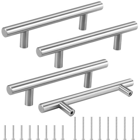 Cheukka 4 piezas de tiradores para muebles de acero inoxidable, distancia entre agujeros de 128 mm, tiradores para cocina, tiradores para armarios de plata, tiradores para puertas, tiradores para