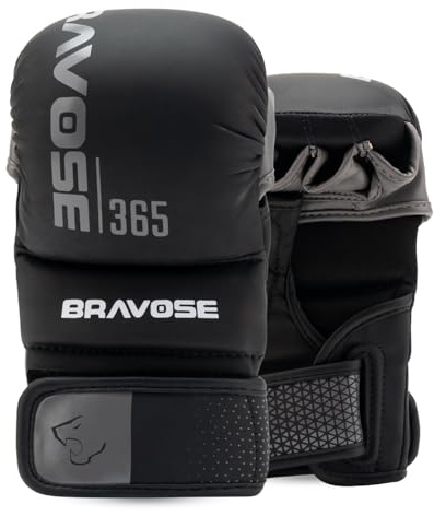 Bravose MMA Gloves for Men Women | Grappling Sparring Training Martial Arts Karate Gloves | Open Palm Fingerless UFC Cage Fighting Combat Mitts | Boxing, Taekwondo, Kickboxing, Muay Thai (M)