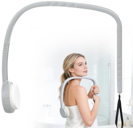 Cepillo de espalda de mango largo, ayuda ergonómica para ducha y crema para la espalda, 2 formas (curvada/recta), incluye esponja de masaje, ideal para personas mayores