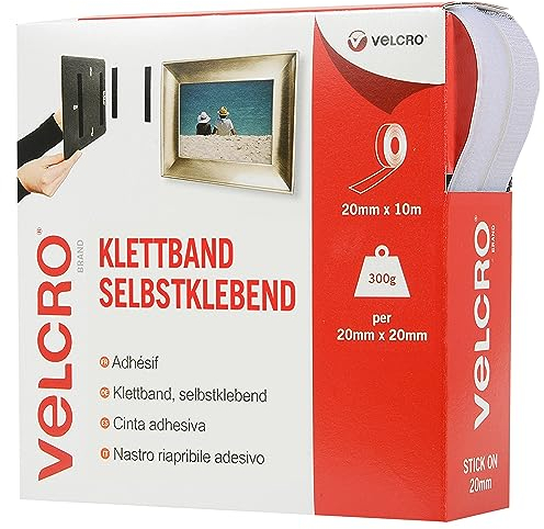 VELCRO Brand Nastro riapribile adesivo 20mmm x 10m Bianco