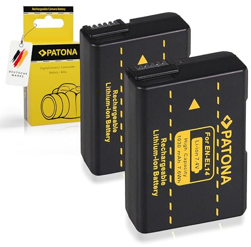 PATONA 2x EN-EL14 Batteria 1030mAh compatibile con Nikon Coolpix P7000 P7100 P7700 P7800 D3100 D3200 D3300 D3400 D3500 D5100 D5200 D5300 D5500 D5600 5600 Df ENEL14 EN EL14 EN EL 14 EN-EL14a
