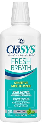 CloSYS Mouthwash, 32 Ounce, Fresh Breath Mouthwash, Gentle Mint, Alcohol Free, Dye Free, pH Balanced Mouth Wash, Helps Soothe Entire Mouth, Fights Bad Breath