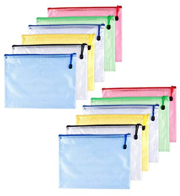 12pcs Chemise Paquet Portefeuille Pochette en PVC Zip Document Dossier/PVC School Office Magazine Document File Zippy Closure Folder Holder Bag-Noir,Bleu,Blanc,Juane,Vert,Rouge-B6