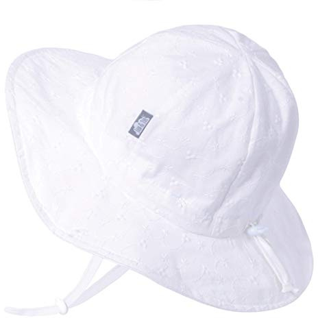 JAN & JUL Floppy Sun-Hat for Toddler Girls Adjustable, 50+ UPF (L: 2-5 Years, White Eyelet)