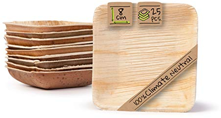 GREENBOX Palmware – Juego de cuencos para aperitivos, 25 cuencos desechables orgánicos, cuadrados, 80 ml, 8 x 8 cm, vajilla para fiestas, compostables y biodegradables, hojas de palma, vajilla