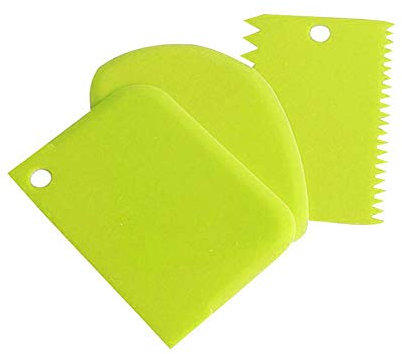 Juego de 3 espátulas de plástico para repostería, espátulas para fondant, crema, raspador para tartas (verde)