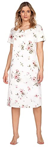 e.Femme® Camicia da Notte da Donna Jana 1019 a Maniche Corte, 100% Cotone, Bianco/Rosa, 44