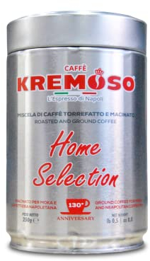 Caffè Kremoso CAFFÈ MACINATO per Moka e Napoletana, Miscela HOME SELECTION in latta d’alluminio sottovuoto da 250 gr