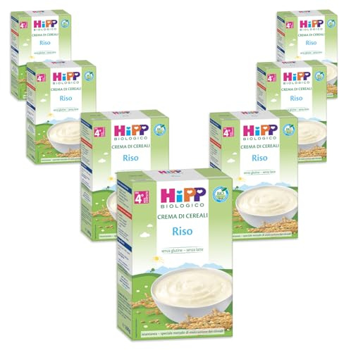 HiPP - Crema di Cereali Istantanea per Neonati, con Riso 100% Biologico, Crema di Riso Senza Glutine, 7 Confezioni da 200 gr, Pappa Pronta Neonato