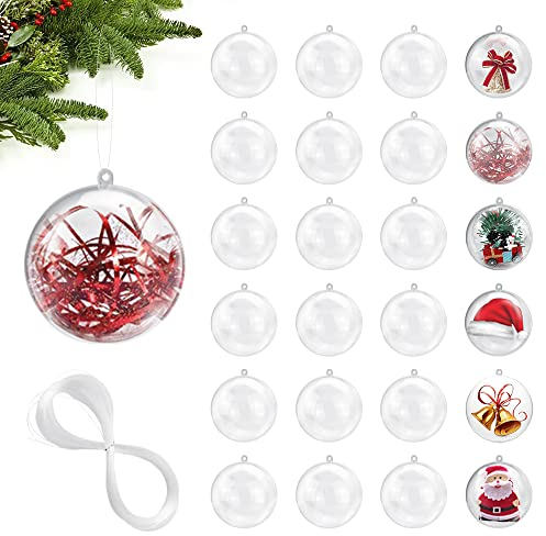 THATSRAD 25 Stück Weihnachtskugeln Acrylkugeln Kunststoffkugeln 4cm Plastik Durchsichtige Kugeln Dekokugeln Transparent Bastelkugeln Weihnachtsbaumkugeln Geeignet zum Befüllen Aufhängen