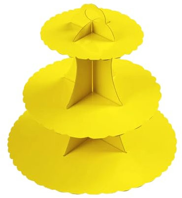 AEX 3 Tier Cake Stands For Afternoon Tea, Cupcake Stand Cardboard, Round Dessert Tower For Party [Yellow]