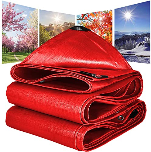 Rojo Lona Impermeable Lona de Protección Duradera con Ojales,180 g/m² Lona Suelo Camping,Lona Remolque Multiusos Cubierta para Leña,Muebles,Jardín,Piscinia,Vehículos,3x4m/9.84x13.12ft