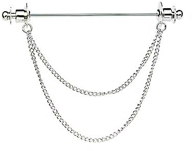 Chain Lapel Pin Collar Bar Tassel Brooch Classic Ball Head Brass Shirt Collar Bar Tie Pins for Men Wedding Business (Silver Double Chain)