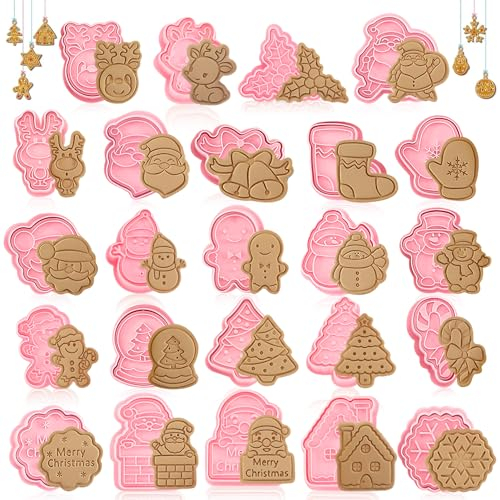 Formine per Biscotti Natalizi,24 Pezzi Formine Biscotti Natale 3D,Stampi Biscotti Natale,Stampini Biscot Natal,Stampo per Biscot Natalizi,per Decorare Biscotto Dolci Torta (24)