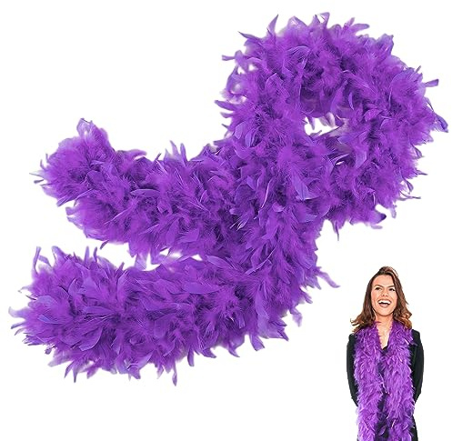 POPOYU Boa de plumas moradas para mujer y niña, 80 g, 2 m, 2 m, color morado, sujeción para carnaval en calle, cumpleaños, conciertos, carnaval, decoración de mesa, Halloween, fiesta de Navidad