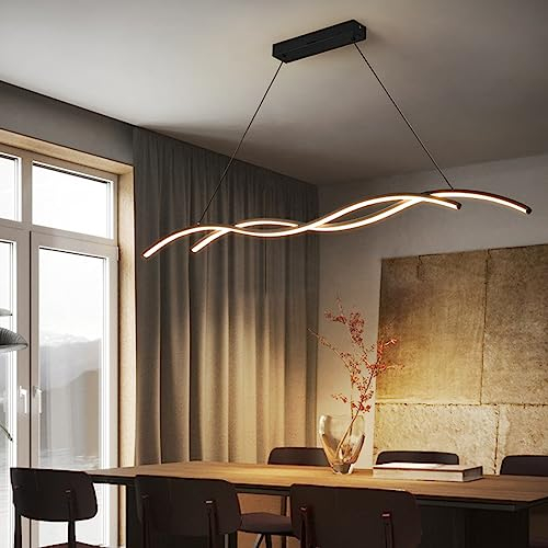 Bellastein Suspension LED moderne pour salle à manger à intensité variable - Noir - Pour salon et cuisine - Moderne et créatif - Lustre de bureau - Noir - Longueur : 90 cm