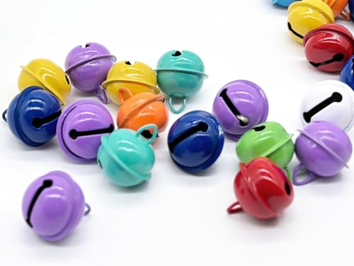 Kellegour 100Stück Metallglöckchen Bunt,22mm Farbige Glöckchen Bastelglocken,Glöckchen mit Ösen,Glöckchen zum Basteln,Metallglöckchen Glocken,für Handwerk,Schmuck,Festival Dekoration,Haustier Glocken