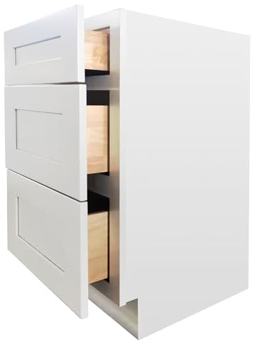 CozyHommie Shaker Style RTA Base Cabinet with 3 Drawers, Solid Wood Frame, Standalone or Modular Design for Kitchen, Bathroom, or Office Storage (White, 24 Width x 24 Depth x 34-1/2 Height)