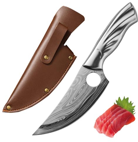 Fubinaty Couteau de chef de 12,7 cm en acier à haute teneur en carbone avec fourreau et poignée ergonomique en forme de queue de phénix pour la maison, le camping, le barbecue