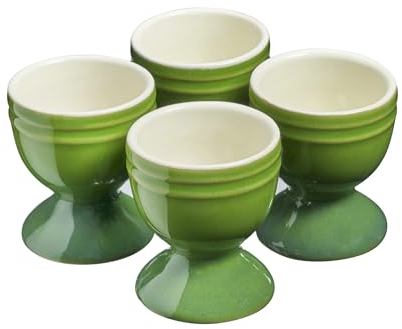 Cooks Professional Set of 4 Colourful Egg Cups | 40ml Durable Chip Resistant Ceramic Stoneware Dinnerware Graduated Design Egg Holders | Dishwasher & Microwave Safe | Green