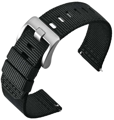 ANNEFIT Nylon Militär Uhrenarmband 20mm, Schnalle aus Edelstahl, Schnellverschluss Aatmungsaktive Armband für Herren Damen (Schwarz)