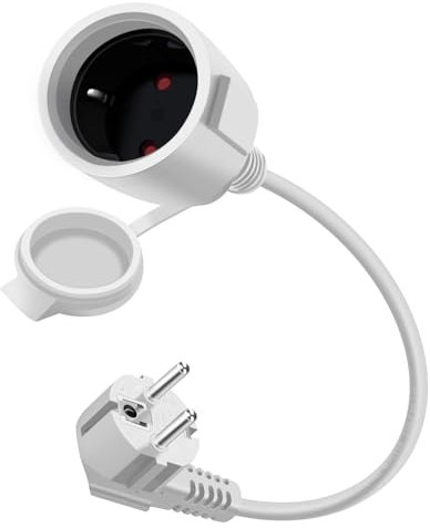 HuaLiSiJi Cable D'extension Schuko Coudé 16A 250V Mini Rallonge Electrique Rallonge électrique Courte Schuko 2 AC Prise IP44 pour Utilisation Extérieure ou Intérieure (Blanc, 0.3m)