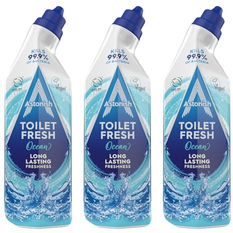Astonish Toilet Fresh Gel, Kills 99.9% of Bacteria, Limescale Prevention, 3 x 750ml, Ocean