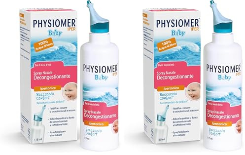 Physiomer Baby Spray Nasale Decongestionante Soluzione ipertonica con acqua di mare per neonati, 115 ml (Confezione da 2)