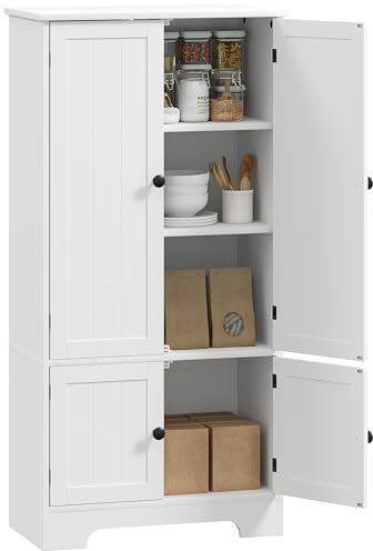 HOMCOM Armario de cocina aparador de cocina, mueble de almacenamiento con armarios y estantes ajustables para comedor, sala de estar, 58,2 x 30 x 123 cm, color blanco