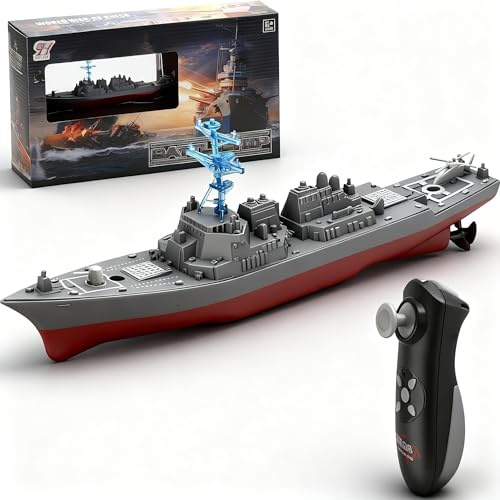 HUAJUN 2.4GHz Control remoto buque de guerra, pequeño buque de guerra juguete de agua de control remoto, modelo destructor, gran regalo para niños