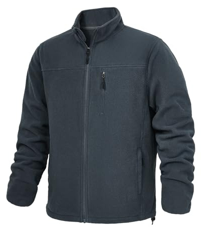 LZACTOIN-X Zippered Jacket for Men, Winter Fleece Jacket for Men, Full Zip Soft Outdoor Hiking Jacket with Pockets for Casual Everyday Wear Dark Gray XX-Large