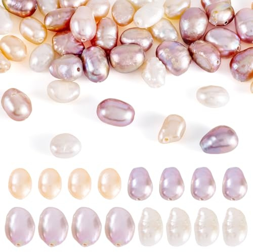 Crafans - 40 perle d'acqua dolce coltivate in modo naturale, perle lucide da 5 mm, 4 colori, perle naturali d'acqua dolce irregolari per braccialetto fai da te, collana, creazione di gioielli