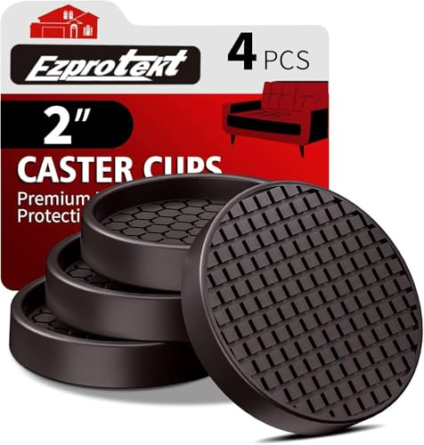 2” Non Slip Pads for Hardwood Floors, 4 PCS Furniture Coasters Round Rubber Non Skid Furniture Caster Cups, Anti Slide Floor Protectors for Bed & Couch Stoppers (Brown)