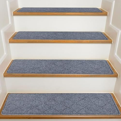KOOTETA Carpet Stair Treads Non Slip, 20 * 76cm（15 Pack, Carpet Stair Runner Reusable Adhesive for All Clean, Smooth Staircases, Steps Protector Mat for Kids, Elders, Pets, Grey