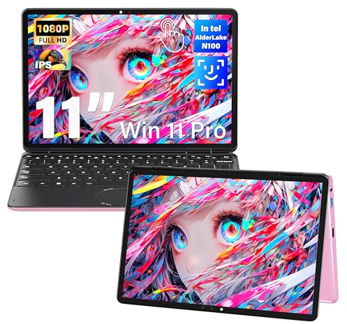 Svikou Computer portatile touchscreen convertibile rosa 2 in 1 da 11 pollici, display IPS FHD (1920 x 1200), processore tel N100, SSD da 16 GB RAM 1 TB, riconoscimento facciale, KB retroilluminato