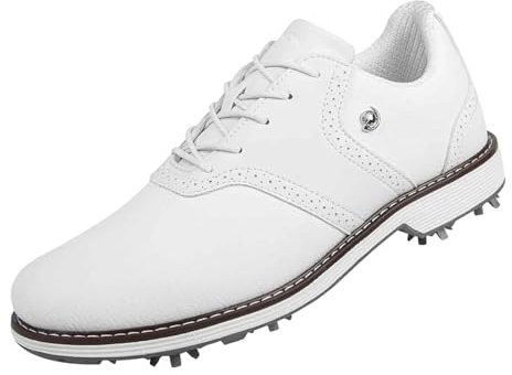 Generisch Scarpe da golf da uomo, eleganti, scarpe sportive da uomo, antiscivolo, da golf, impermeabili, per camminate, trekking, sport, scarpe da corsa, suola morbida, slip-on, bianco, 42 EU