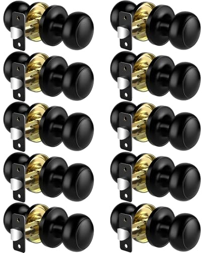 Vesmikit Passage Door Knobs, 10 Pack Matte Black Door Knobs, Hallway Closet Non-Locking Interior Doorknobs, Round Door Handles Keyless Reversible for Left/Right Handed Doors