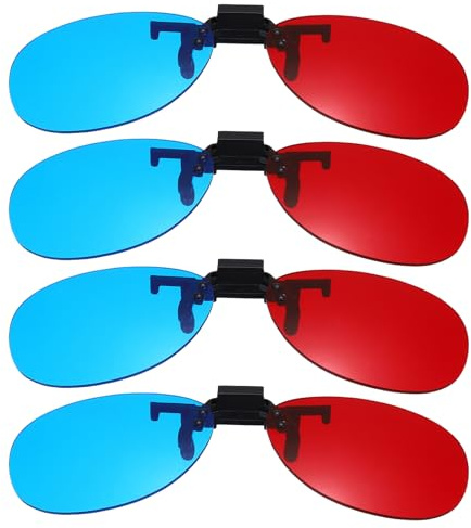 QUARKZMAN 4pcs Lunettes 3D Rouge Bleu/Cyan À Clipser, Lunettes 3D Anaglyphes À Cadre Suspendu Rond pour Films Cinéma Jeux TV Photos Projecteur