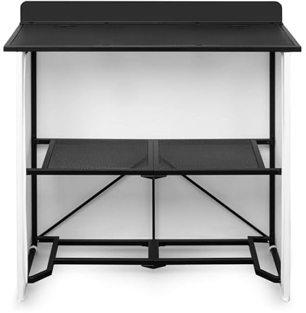 VONYX DBF105 foldable mobile DJ booth stand – portable 1m wide DJ table for events, gigs or minimalist setups, includes black & white lycra covers, aluminium design, carry bag, quick assembly