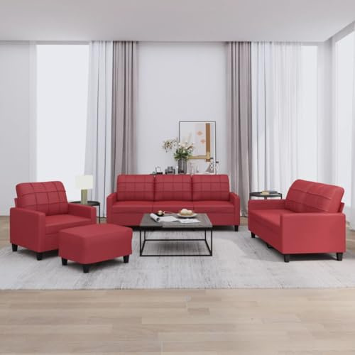 Sinkzol 4-TLG. Vardagsrum med kudde, vinröd, konstläder, hörnsoffa, bäddsoffa, lounge, sittbänk, recamiere ottoman med förvaringsutrymme för vardagsrum, gästrum