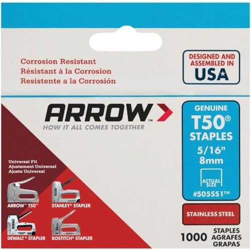 Arrow ARRT50516SS 8mm 5/16-inch Stainless Steel Staples (Box of 1000)