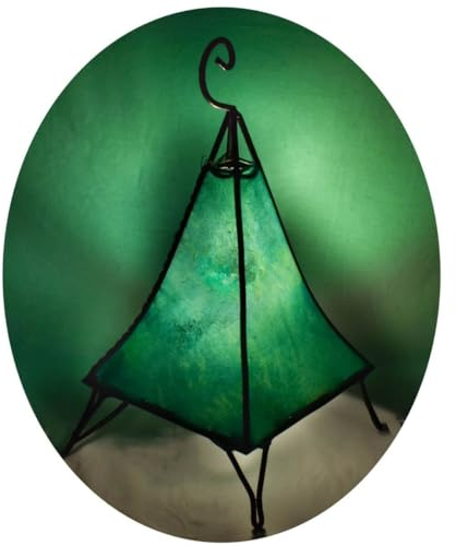 Simandra Orientalische Lampe Stehlampe marokkanische Hennalampe Lederlampe Tischleuchte Stehleuchte Orient Pyramide einfarbig 40 cm Color Grün