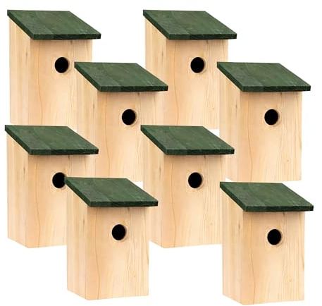 Garden Mile 8X Tradicional Jardín Madera Pajarera Nido Cajas con Verde con bisagras TEJADO para Fácil Limpieza Predator Proof A acomodar Pequeño Pájaros Gorrión, Herrerillo Robin Nester